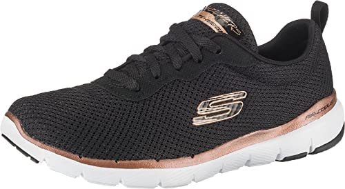 Skechers Damen Flex Appeal 3.0 First Insight Sneaker, Black Mesh Rose Gold Trim, 40 EU